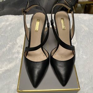 Louise et Cie | Black Leather Pointed Toe Slingbacks